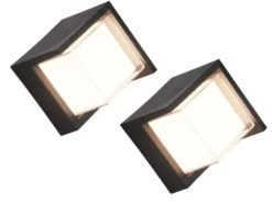 LED Außenwandleuchten 2er SET Schwarz Fassadenbeleuchtung Würfel eckig 15x15cm