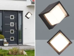 LED Außenwandleuchten 2er SET Schwarz Fassadenbeleuchtung Würfel eckig 15x15cm