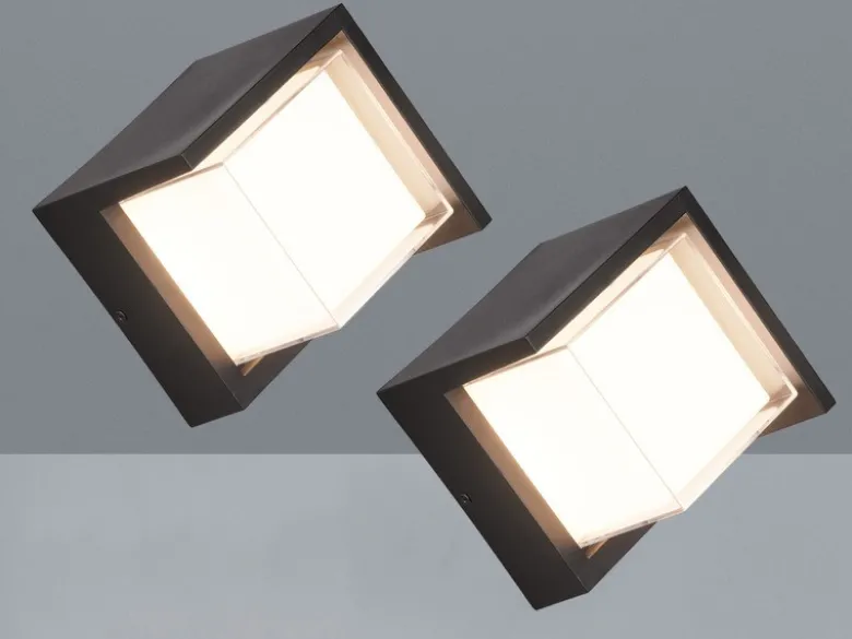 LED Außenwandleuchten 2er SET Schwarz Fassadenbeleuchtung Würfel eckig 15x15cm