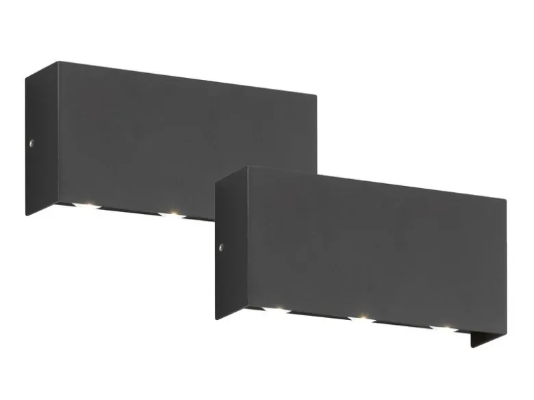 LED Außenwandleuchten 2er SET Schwarz mit Up Down Licht - 17cm breit
