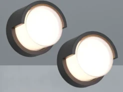 LED Außenwandleuchten 2er SET Schwarz Fassadenbeleuchtung IP54 rund Ø 15cm