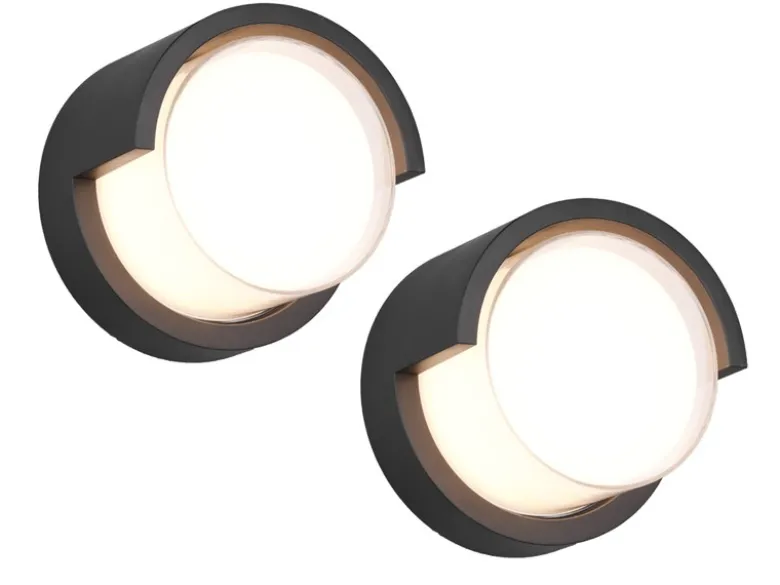 LED Außenwandleuchten 2er SET Schwarz Fassadenbeleuchtung IP54 rund Ø 15cm