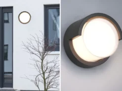 LED Außenwandleuchte PUNO Schwarz Fassadenbeleuchtung IP54 rund Ø 15cm