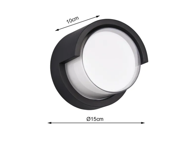 LED Außenwandleuchte PUNO Schwarz Fassadenbeleuchtung IP54 rund Ø 15cm