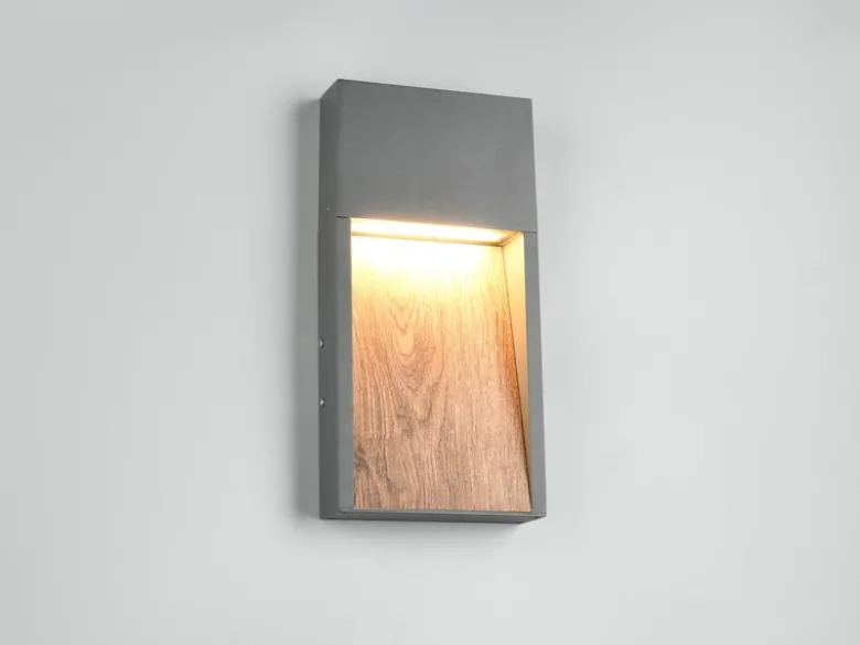 LED Außenwandleuchte SALMON in Anthrazit & Holzoptik, Höhe 33cm