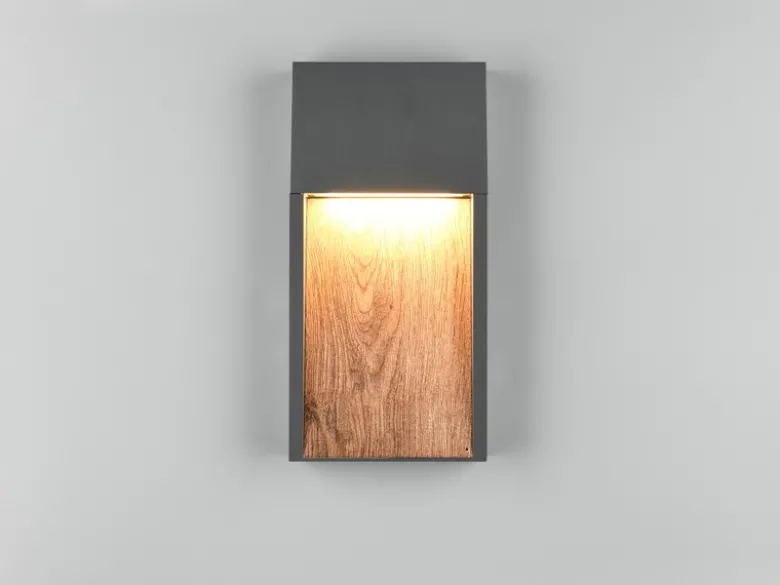 LED Außenwandleuchte SALMON in Anthrazit & Holzoptik, Höhe 33cm