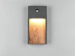 LED Außenwandleuchte SALMON mit Bewegungsmelder Anthrazit & Holzoptik, H 33cm