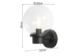 LED Außenwandleuchte, Schwarz, Höhe 29cm mit Glas Kugel Ø 20cm