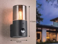 LED Außenwandleuchte Schwarz & Rauchfarbig mit Bewegungsmelder, Höhe 17,5cm