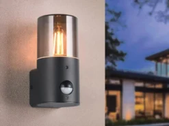 LED Außenwandleuchte Schwarz & Rauchfarbig mit Bewegungsmelder, Höhe 17,5cm