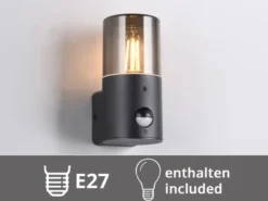 LED Außenwandleuchte Schwarz & Rauchfarbig mit Bewegungsmelder, Höhe 17,5cm