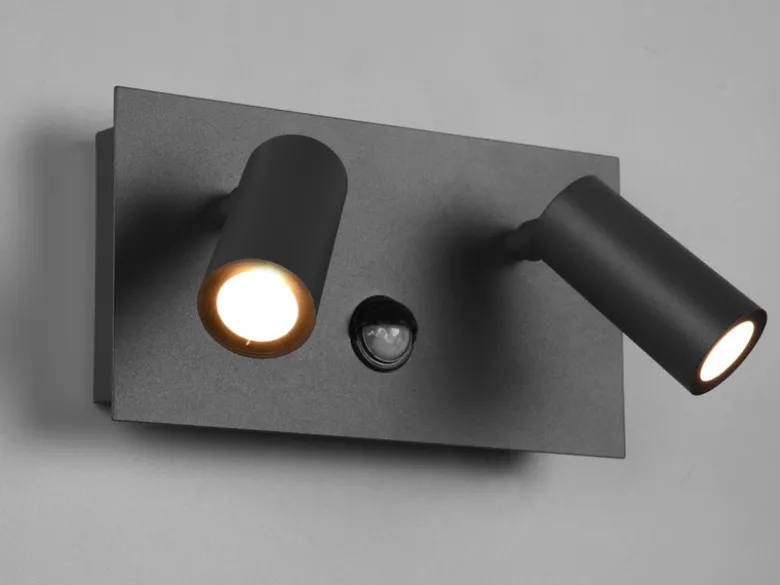 LED Außenwandleuchte TUNGA 2-flammig mit Bewegungsmelder, Anthrazit, Breite 23cm