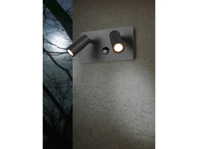 LED Außenwandleuchte TUNGA 2-flammig mit Bewegungsmelder, Anthrazit, Breite 23cm