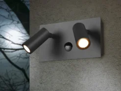 LED Außenwandleuchte TUNGA 2-flammig mit Bewegungsmelder, Anthrazit, Breite 23cm