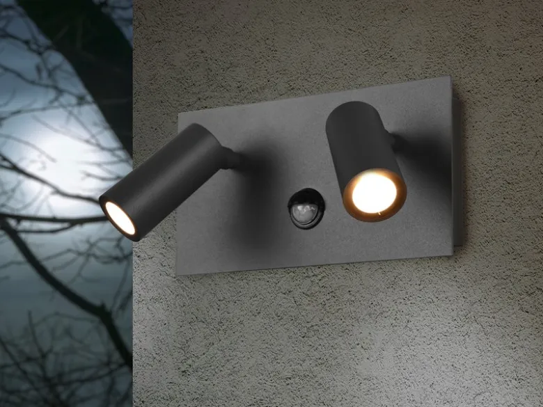 LED Außenwandleuchte TUNGA 2-flammig mit Bewegungsmelder, Anthrazit, Breite 23cm