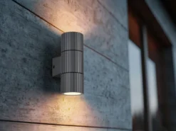 LED Außenwandleuchte Up and Down Anthrazit geriffelt, Höhe 16cm