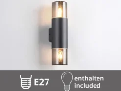 LED Außenwandleuchte Up and Down in Schwarz & Rauchfarbig E27, Höhe 33cm