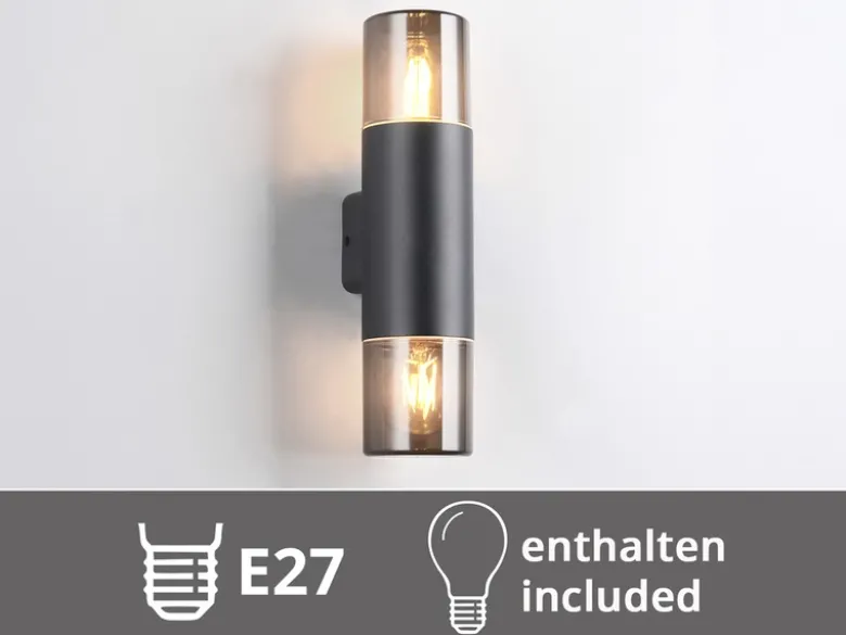 LED Außenwandleuchte Up and Down in Schwarz & Rauchfarbig E27, Höhe 33cm