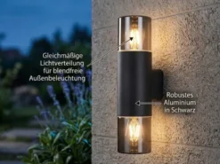 LED Außenwandleuchte Up and Down in Schwarz & Rauchfarbig E27, Höhe 33cm