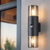 LED Außenwandleuchte Up & Down mit Bewegungsmelder, Rauchgrau Schwarz, Höhe 33cm