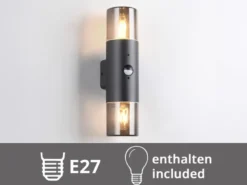 LED Außenwandleuchte Up & Down mit Bewegungsmelder, Rauchgrau Schwarz, Höhe 33cm