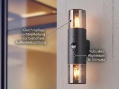 LED Außenwandleuchte Up & Down mit Bewegungsmelder, Rauchgrau Schwarz, Höhe 33cm