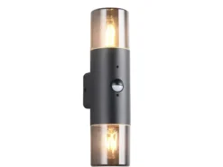 LED Außenwandleuchte Up & Down mit Bewegungsmelder, Rauchgrau Schwarz, Höhe 33cm