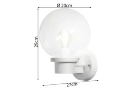 LED Außenwandleuchte, Weiß, Höhe 29cm mit Glas Kugel Ø 20cm