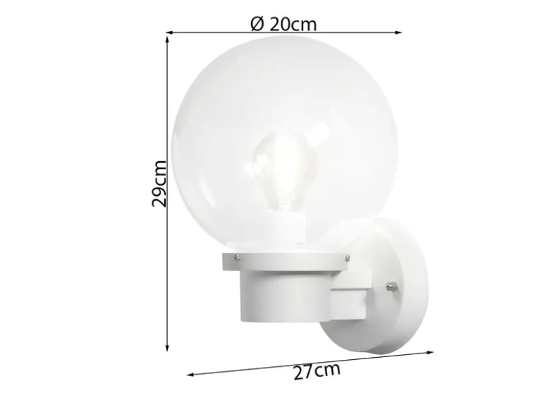 LED Außenwandleuchte, Weiß, Höhe 29cm mit Glas Kugel Ø 20cm