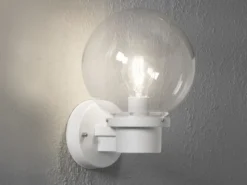 LED Außenwandleuchte, Weiß, Höhe 29cm mit Glas Kugel Ø 20cm