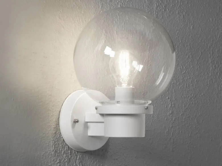 LED Außenwandleuchte, Weiß, Höhe 29cm mit Glas Kugel Ø 20cm