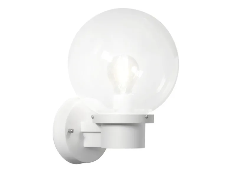 LED Außenwandleuchte, Weiß, Höhe 29cm mit Glas Kugel Ø 20cm