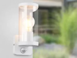 LED Außenwandleuchte Weiß mit Bewegungsmelder, Höhe 23cm