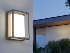 LED Außenwandleuchte WITHAM mit Metall Rahmen Anthrazit, Höhe 24cm