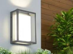 LED Außenwandleuchte WITHAM mit Metall Rahmen Anthrazit, Höhe 24cm