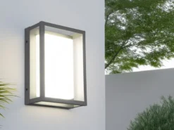 LED Außenwandleuchte WITHAM mit Metall Rahmen Anthrazit, Höhe 24cm