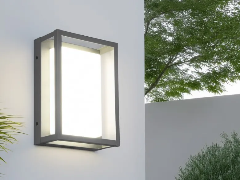 LED Außenwandleuchte WITHAM mit Metall Rahmen Anthrazit, Höhe 24cm