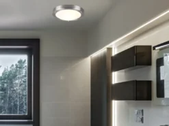 LED Bad Deckenleuchte in Silber mit Glas Opal Weiß Badlampen, Ø 31,5cm