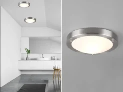 LED Bad Deckenleuchte in Silber mit Glas Opal Weiß Badlampen, Ø 31,5cm