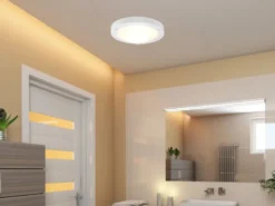 LED Bad Deckenleuchte in Weiß mit Glas Opal Weiß Badlampen, Ø 31,5cm