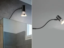 LED Badezimmerlampe in Schwarz für Spiegelschrank mit schwenkbarem Spot