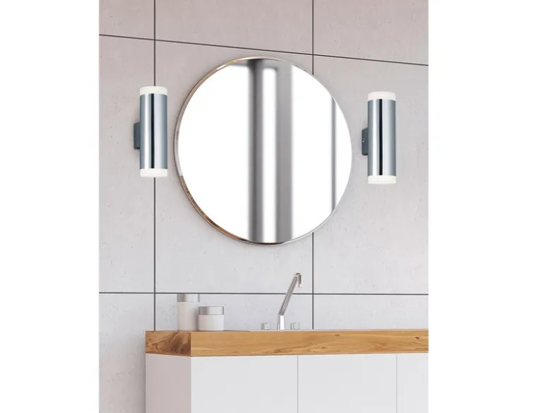 LED Badezimmer Wandleuchte 2er Set Up Down in Chrom - Spiegelleuchten, H: 17cm