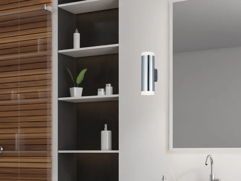 LED Badezimmer Wandleuchte 2er Set Up Down in Chrom - Spiegelleuchten, H: 17cm