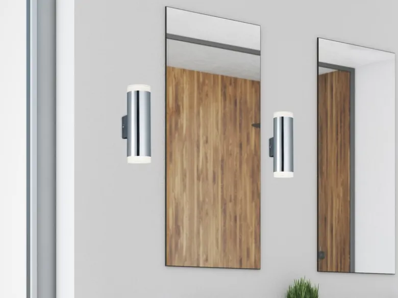 LED Badezimmer Wandleuchte 2er Set Up Down in Chrom - Spiegelleuchten, H: 17cm