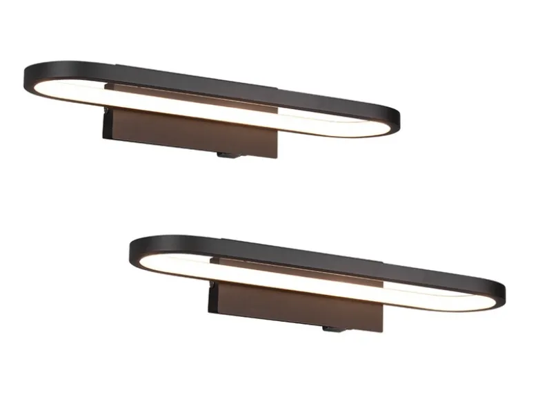 LED Badezimmer Wandleuchte 2er Set in Schwarz - Spiegelleuchten, Breite 40cm