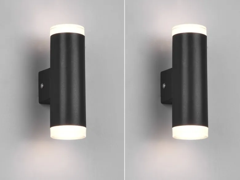 LED Badezimmer Wandleuchte 2er Set Up Down in Schwarz - Spiegelleuchten, H: 17cm