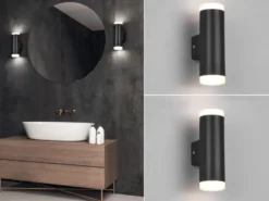 LED Badezimmer Wandleuchte 2er Set Up Down in Schwarz - Spiegelleuchten, H: 17cm