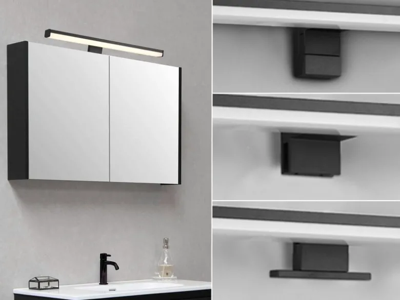 LED Badezimmer Wandleuchte LINO in Schwarz - Spiegelleuchte, Breite 40cm