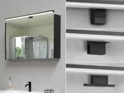 LED Badezimmer Wandleuchte LINO in Schwarz - Spiegelleuchte, Breite 60cm