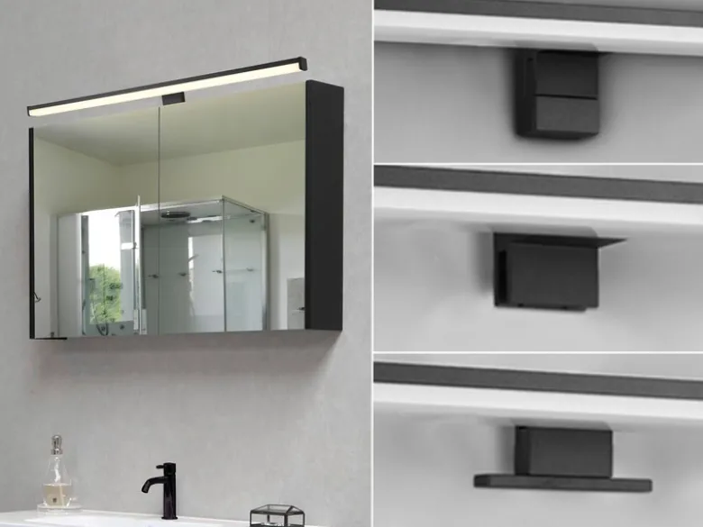 LED Badezimmer Wandleuchte LINO in Schwarz - Spiegelleuchte, Breite 60cm